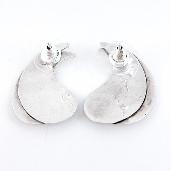 Vintage Sterling Silver 925 Abstract Double Teardrop Stud Earrings - Picture 5 of 7